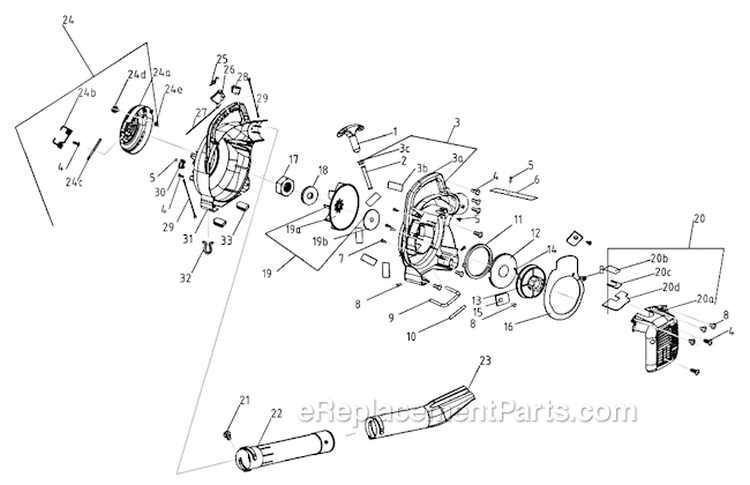 Housing Assembly Diagram and Parts List for A-HB-25150  Airstream Leaf Blower / Vacuum