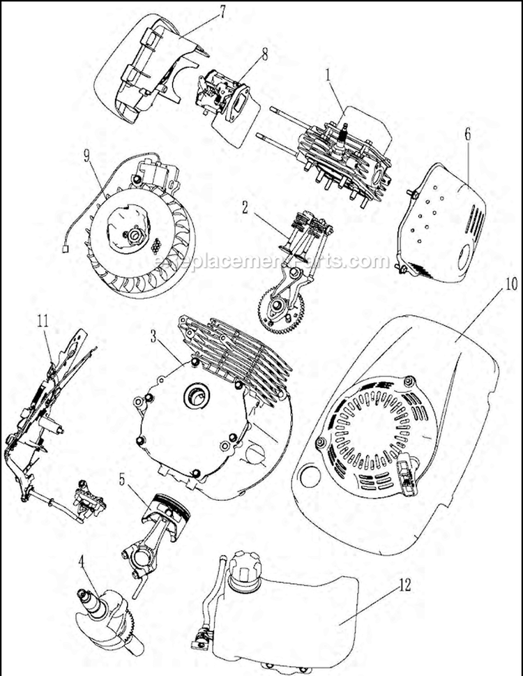 Engine - Sub Level Assembly Diagram and Parts List for WFT-16022  Airstream Trimmer