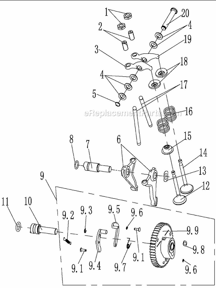 Valve Timing Assembly Diagram and Parts List for WFT-16022  Airstream Trimmer