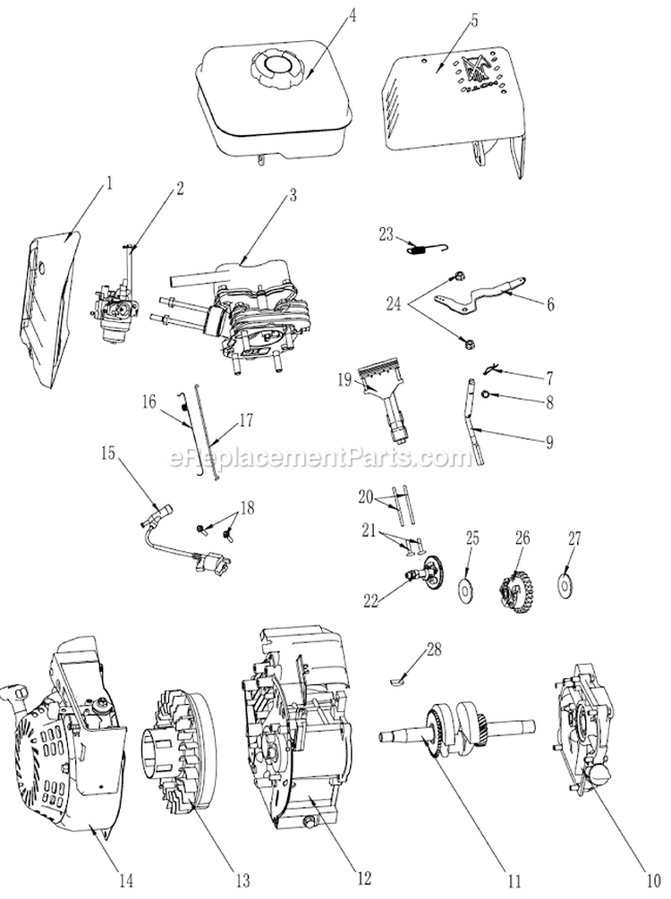 Engine - Sub Level Assembly Diagram and Parts List for WLE-799  Airstream Edger