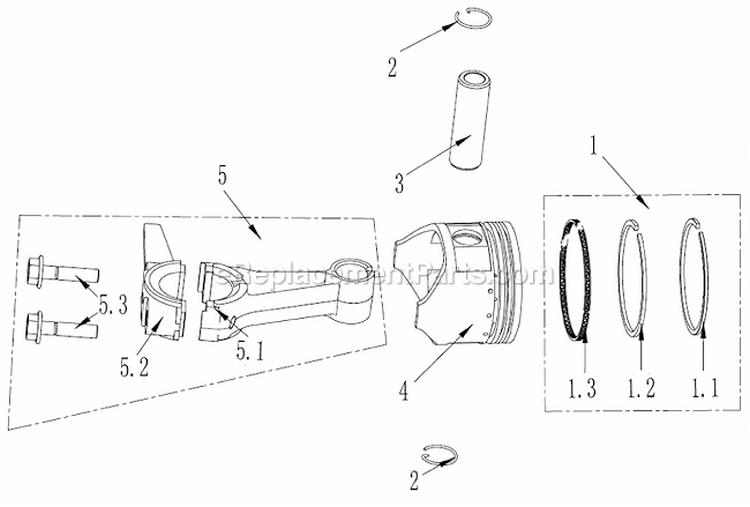 Piston/Connecting Rod Assembly Diagram and Parts List for WLE-799  Airstream Edger