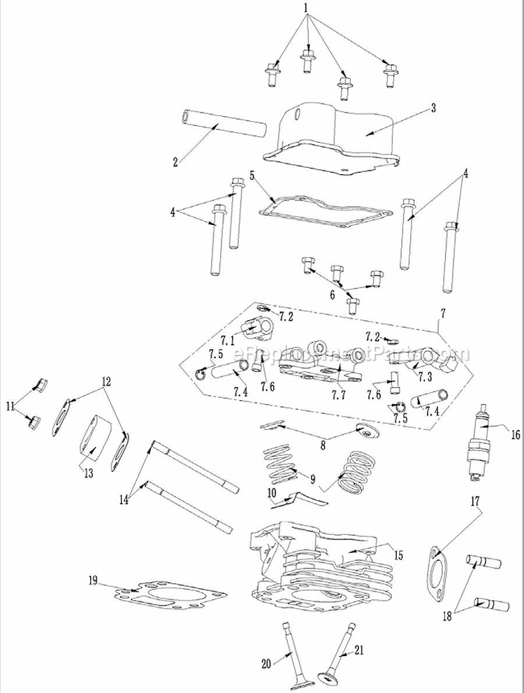 Cylinder Head Assembly Diagram and Parts List for WLE-799  Airstream Edger