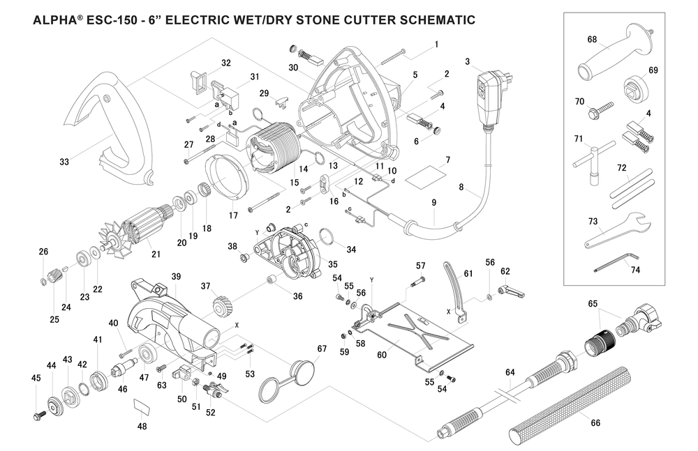 Section 1 Diagram and Parts List for ESC-150 250 Alpha Concrete Saw