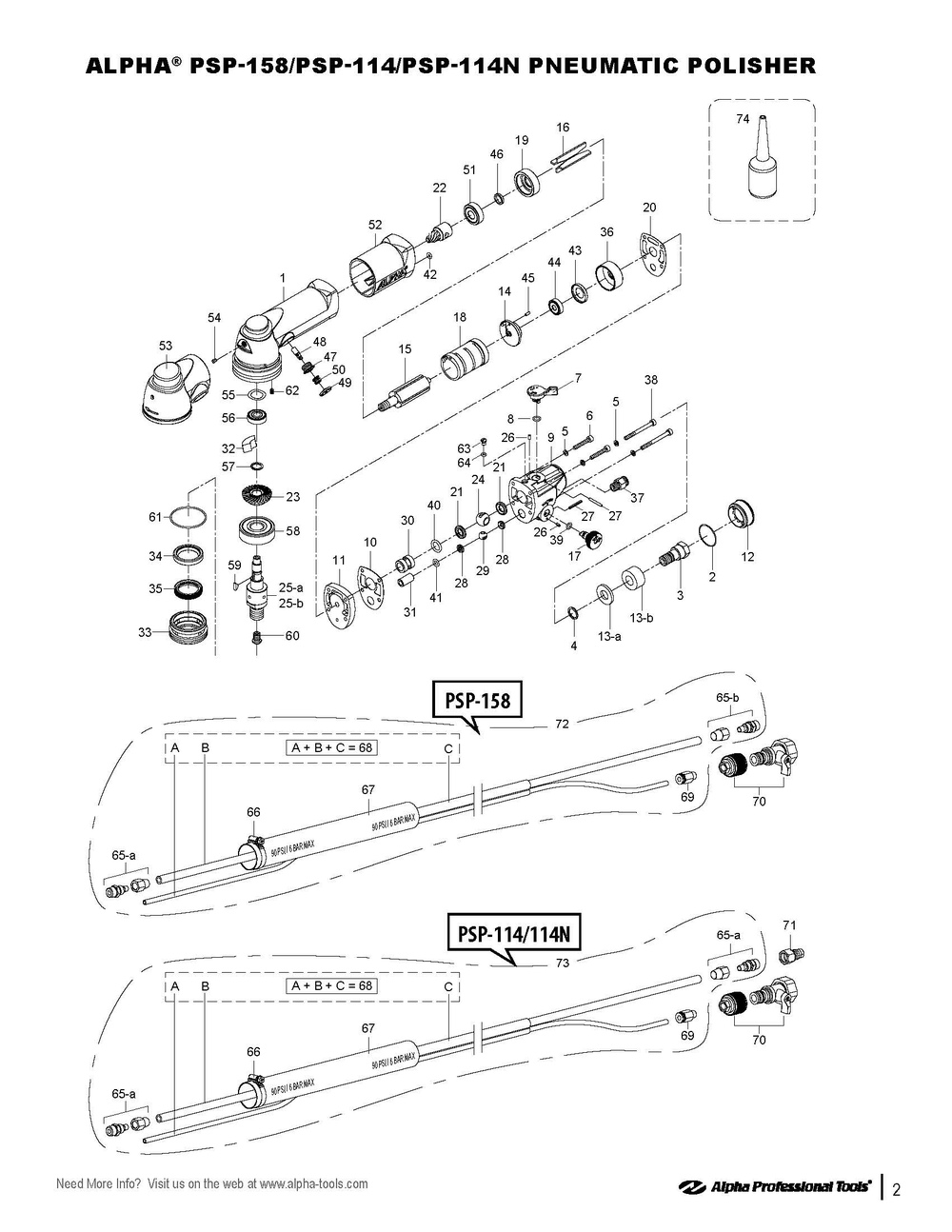 Section 1 Diagram and Parts List for PSP-158 114-114N Alpha Grinder