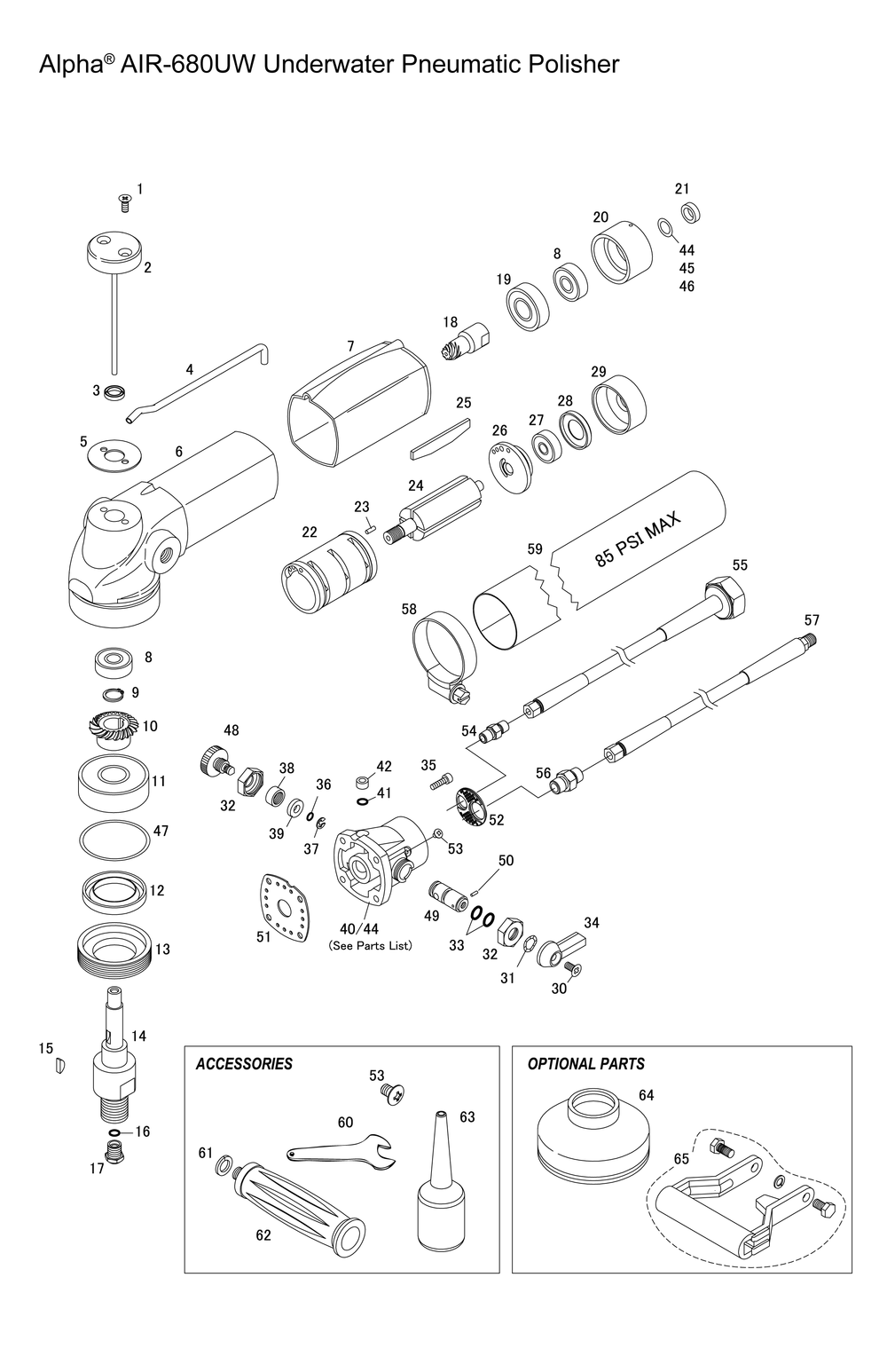 Section 1 Diagram and Parts List for AIR-680UW  Alpha Sander