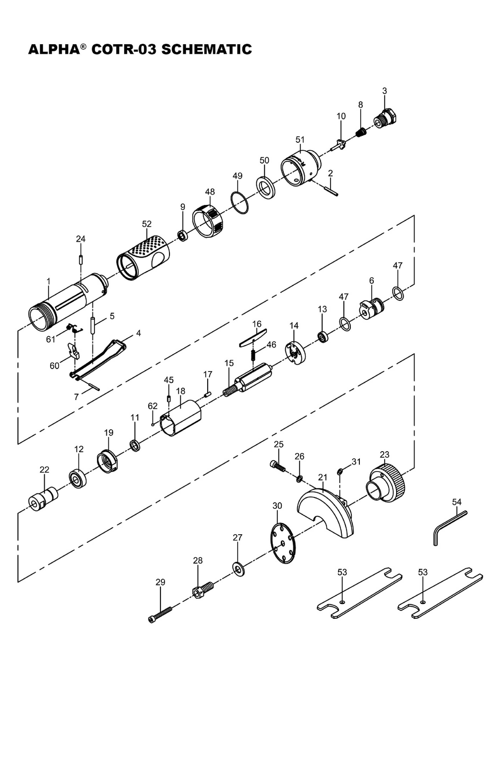 Section 1 Diagram and Parts List for COTR-03  Alpha Miter Saw