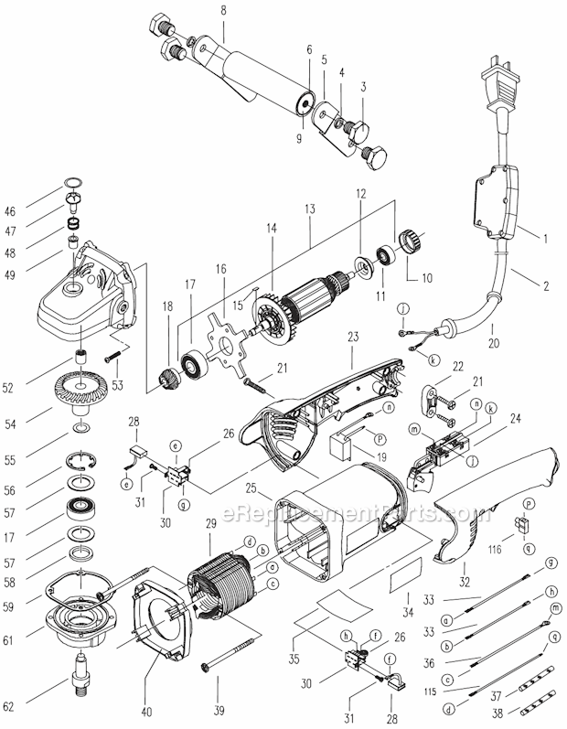 Page A Diagram and Parts List for ECG-125  Alpha Angle Grinder