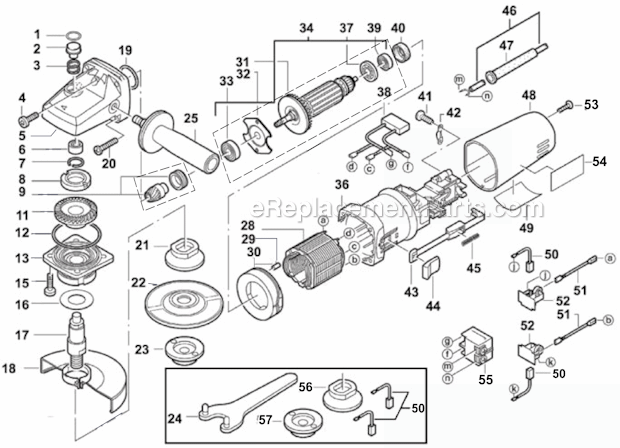 Page A Diagram and Parts List for HSG-125  Alpha Angle Grinder