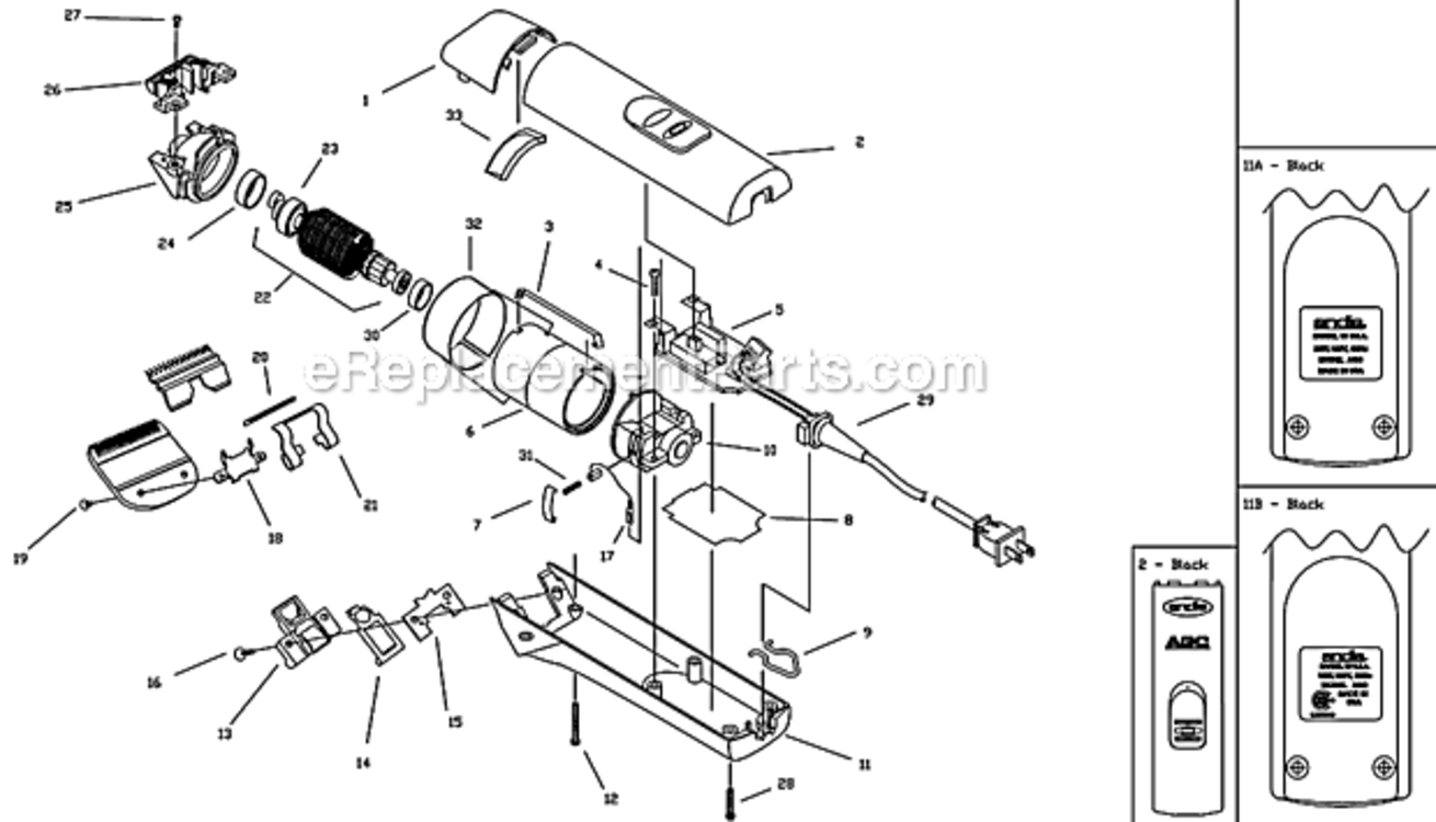 120V_Black_Size_10 Diagram and Parts List for AGC 22545 Andis Clipper Trimmer