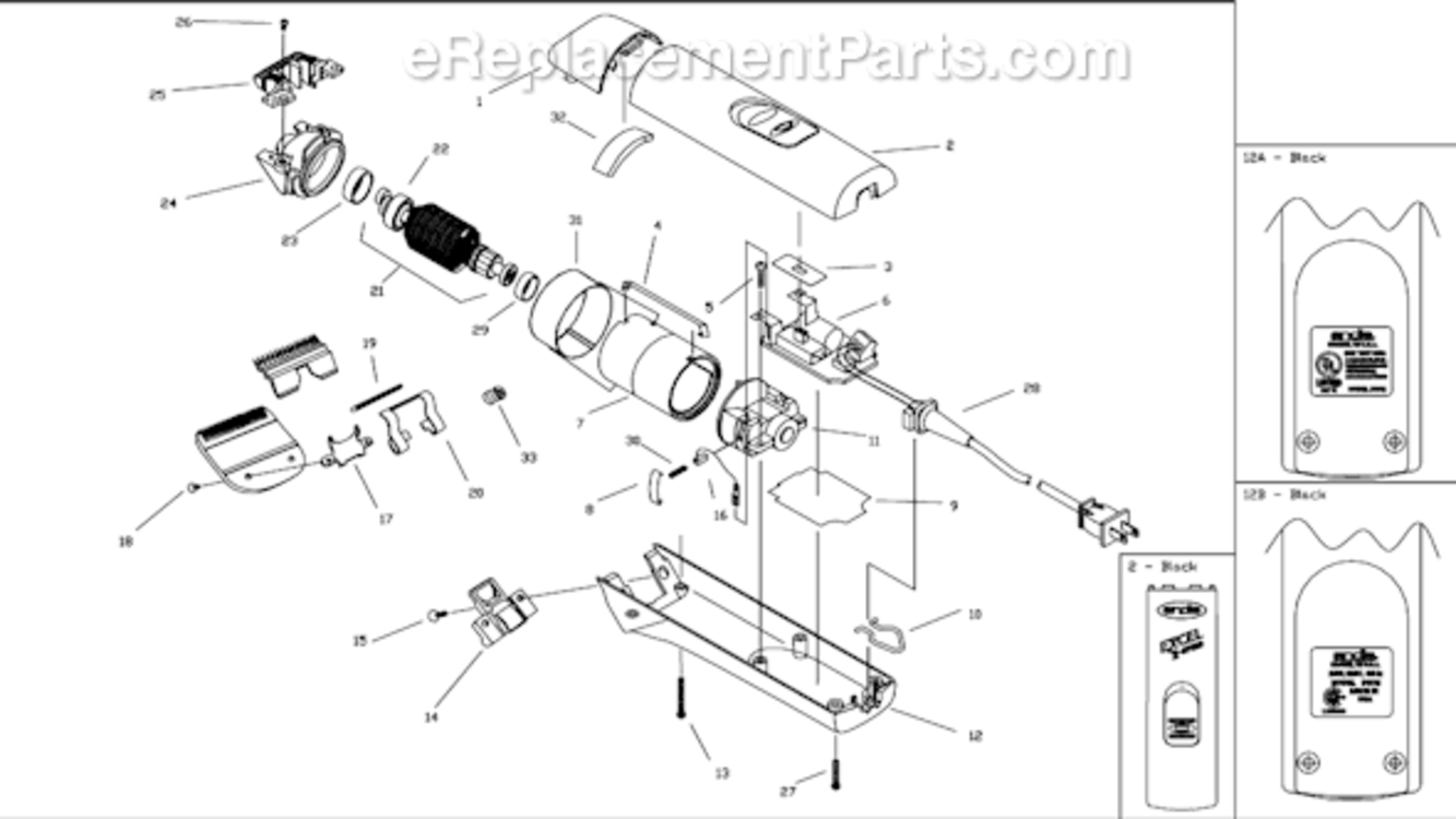 Page A Diagram and Parts List for BGC2  Andis Clipper Trimmer