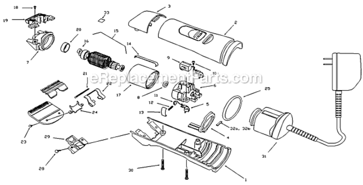 120V_Sliver Diagram and Parts List for BGRC 67356 Andis Clipper Trimmer