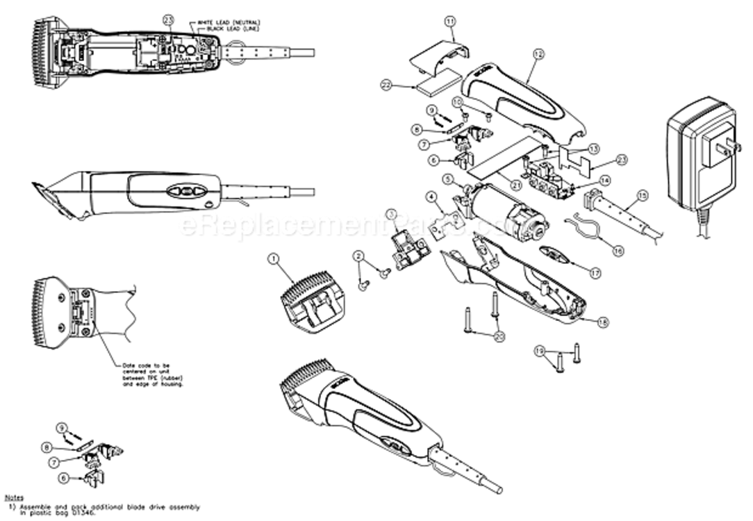 Proclip_Excel_5_Speed_Detachable_Blade_132_Oz_Silver Diagram and Parts List for SMC 63210 Andis Clipper Trimmer