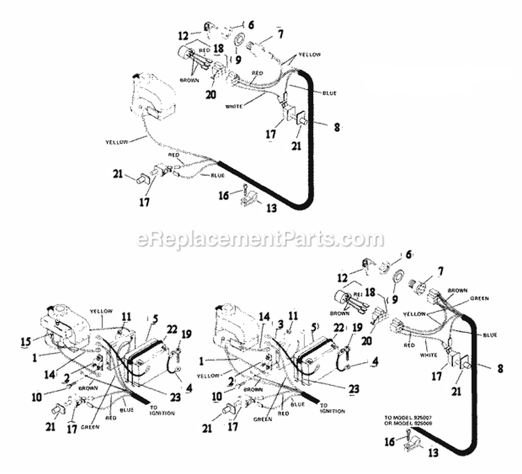 Electrical System Diagram and Parts List for 925008 000001 Ariens Lawn Tractor