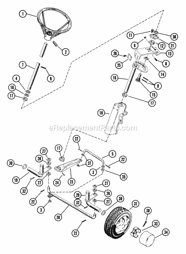 Steering & Front Wheels Assembly Diagram and Parts List for 912005 000101 Ariens Lawn Tractor