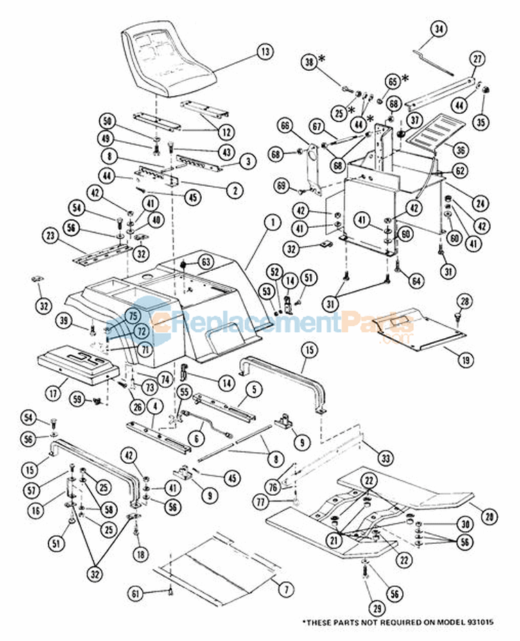 Rear Deck, Seat, Dash Support, Running Board Diagram and Parts List for 931006 000101 Ariens Lawn Tractor
