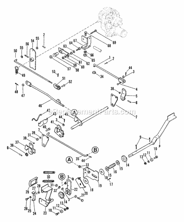 Neutralizer And Brake Linkage Diagram and Parts List for 931033 000101 Ariens Lawn Tractor