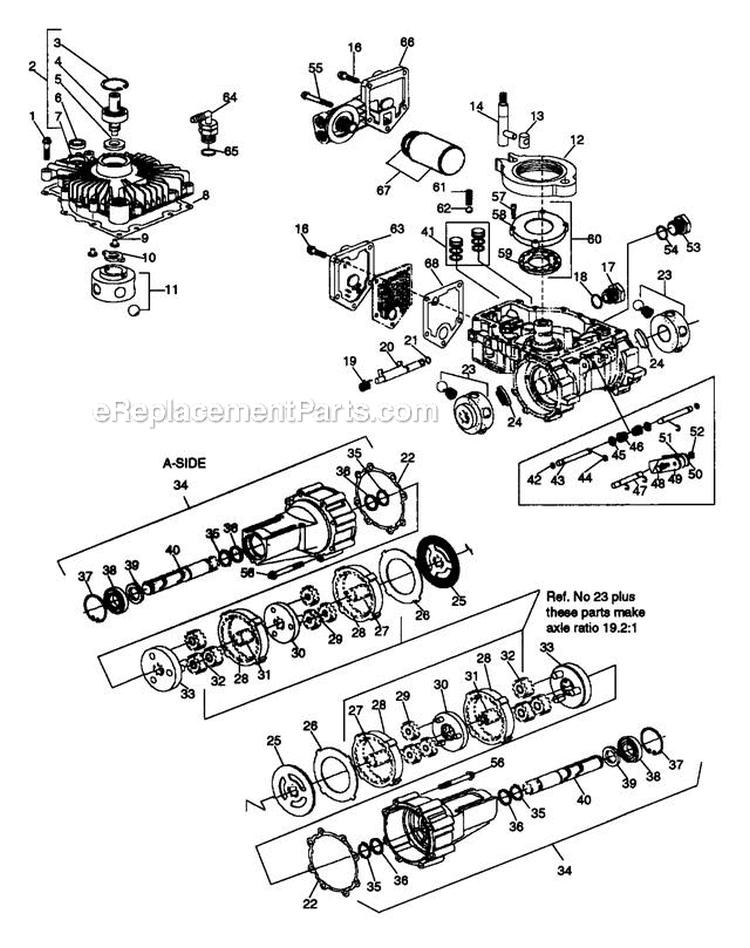 Hydro Transaxles Models 751 & 851 Diagram and Parts List for 934007 000101 Ariens Lawn Tractor