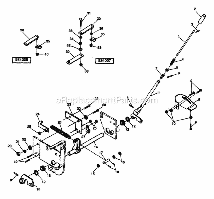 Manual Lift System Diagram and Parts List for 934007 000101 Ariens Lawn Tractor