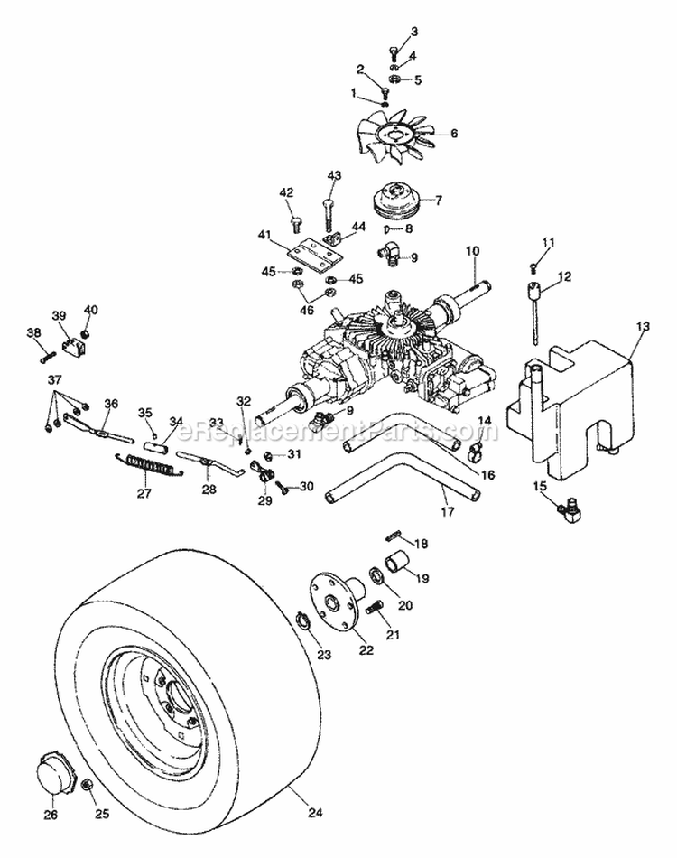 Hydrostatic Drive Diagram and Parts List for 934020 000101 Ariens Lawn Tractor