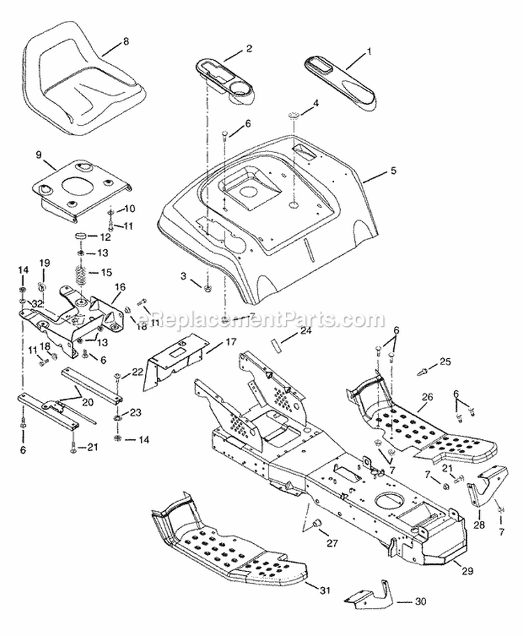 Frame And Rear Deck Diagram and Parts List for 934025 000101 Ariens Lawn Tractor