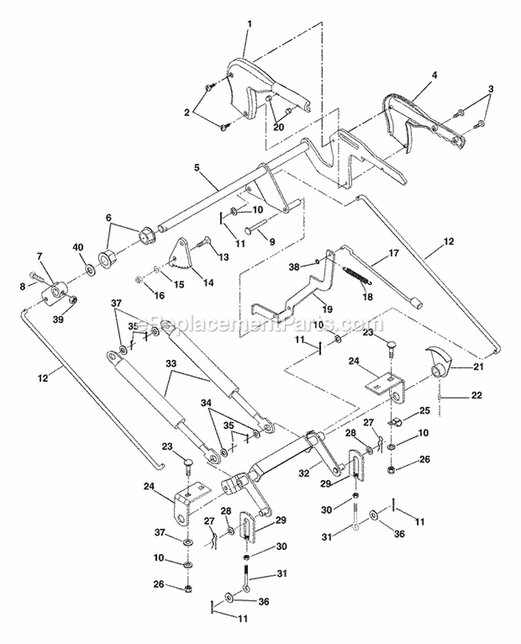 Attachment Lift Diagram and Parts List for 934027 000101 Ariens Lawn Tractor