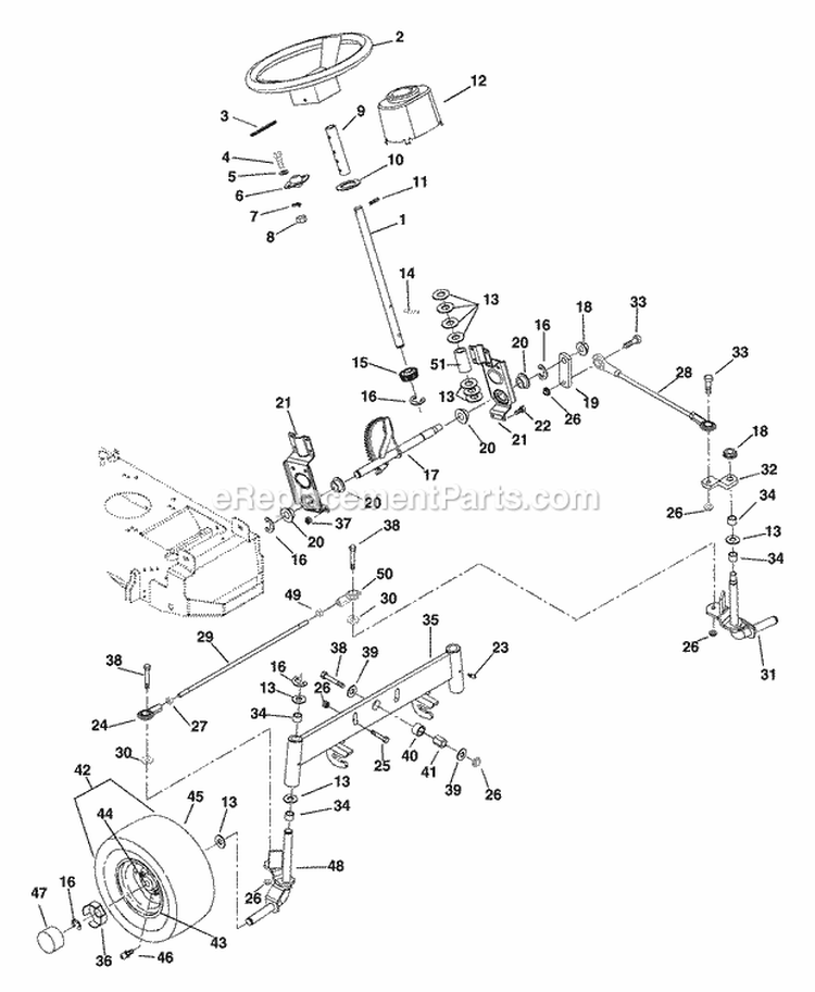 Steering Diagram and Parts List for 934027 000101 Ariens Lawn Tractor