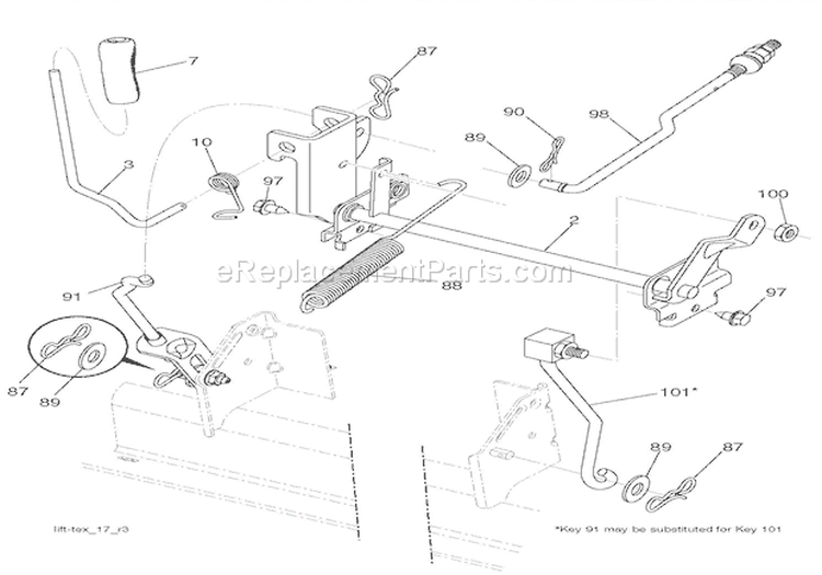 Mower Lift Diagram and Parts List for 936007 000101 Ariens Lawn Tractor