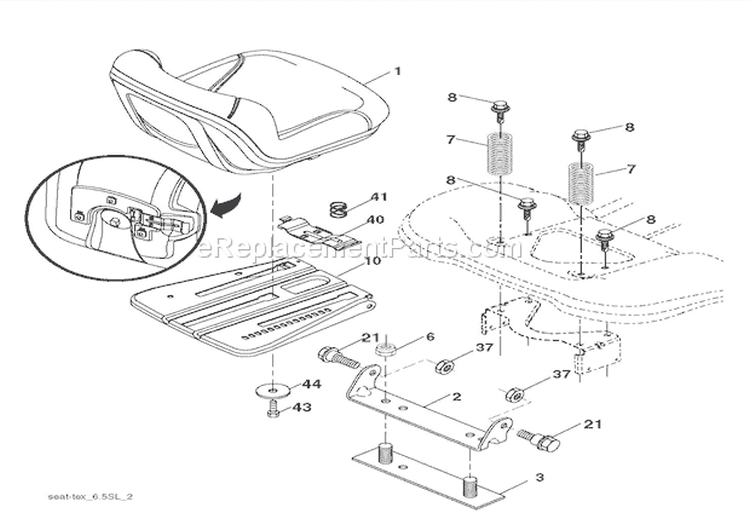 Seat Assembly Diagram and Parts List for 936007 000101 Ariens Lawn Tractor