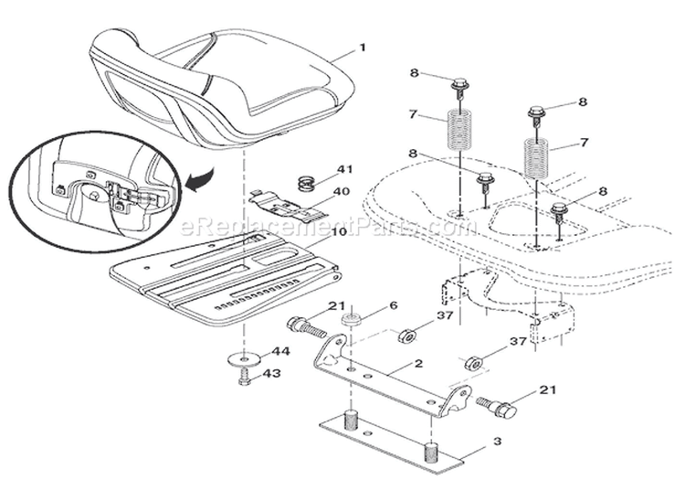 Seat Assembly Diagram and Parts List for 936039 000101 Ariens Lawn Tractor