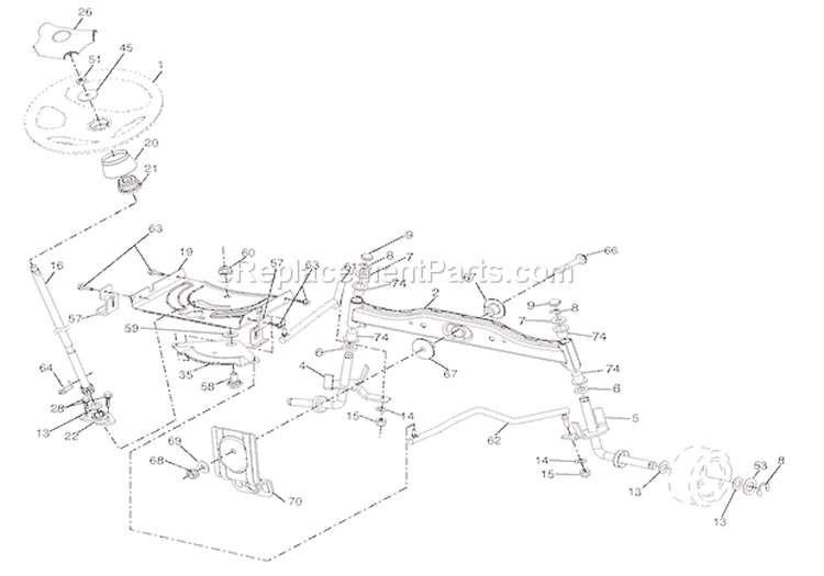 Steering Assembly Diagram and Parts List for 936039 000101 Ariens Lawn Tractor