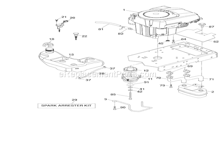 Engine Diagram and Parts List for 936040 000101 Ariens Lawn Tractor