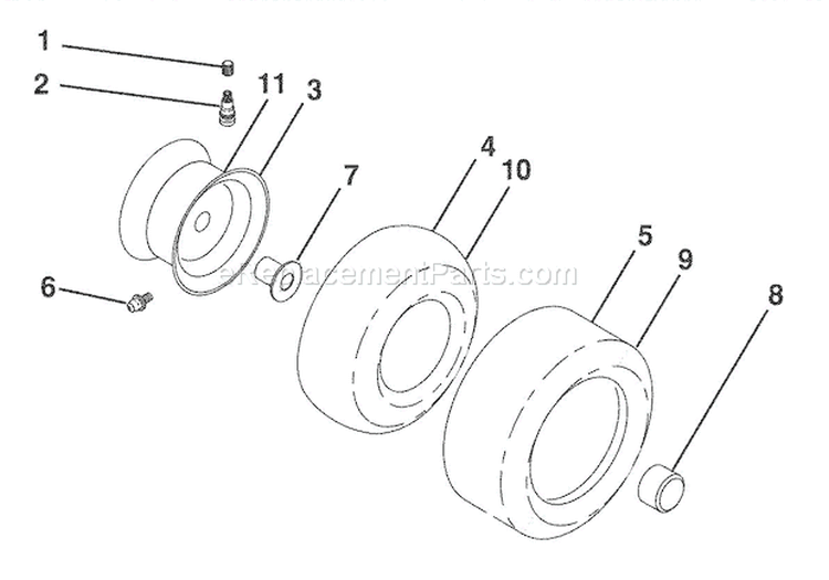 Wheels & Tires Diagram and Parts List for 936040 000101 Ariens Lawn Tractor