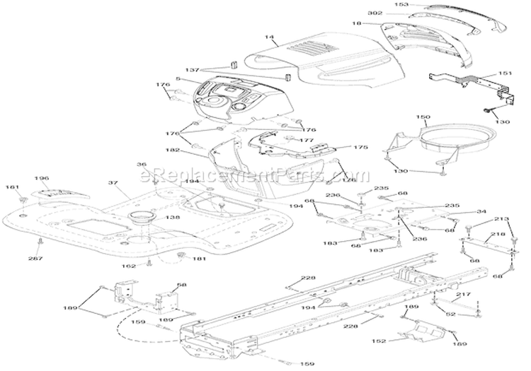 Chassis Diagram and Parts List for 936041 000101 Ariens Lawn Tractor