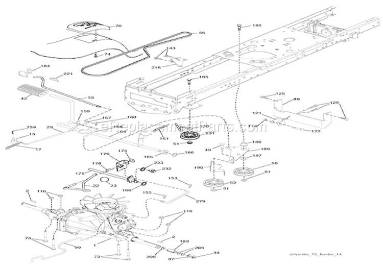 Drive Diagram and Parts List for 936041 000101 Ariens Lawn Tractor