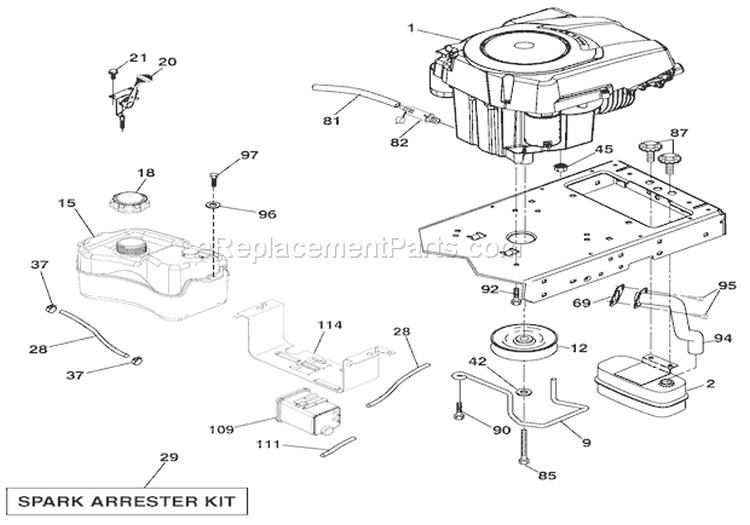 Engine Diagram and Parts List for 936041 000101 Ariens Lawn Tractor