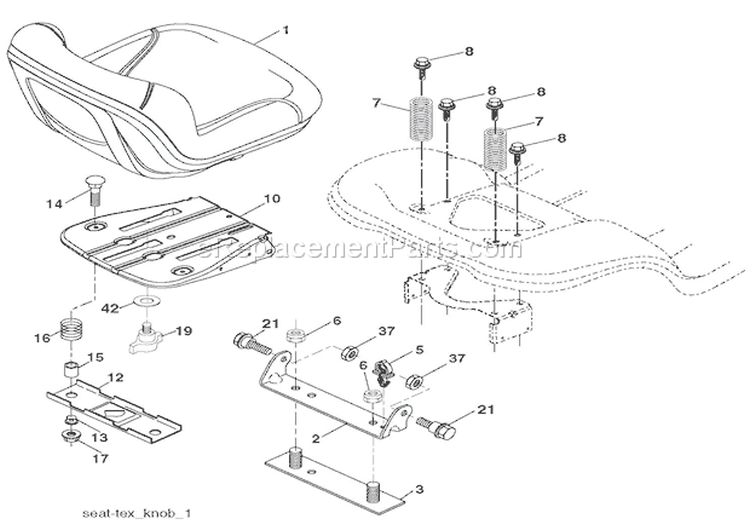 Seat Assembly Diagram and Parts List for 936041 000101 Ariens Lawn Tractor