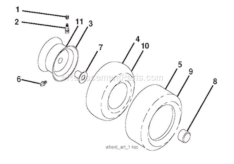Wheels & Tires Diagram and Parts List for 936041 000101 Ariens Lawn Tractor