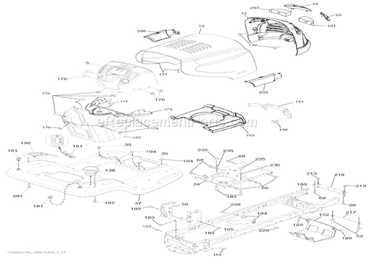 Chassis Diagram and Parts List for 936042 000101 Ariens Lawn Tractor