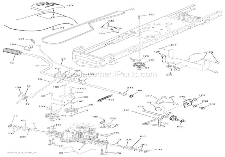 Drive Diagram and Parts List for 936042 000101 Ariens Lawn Tractor