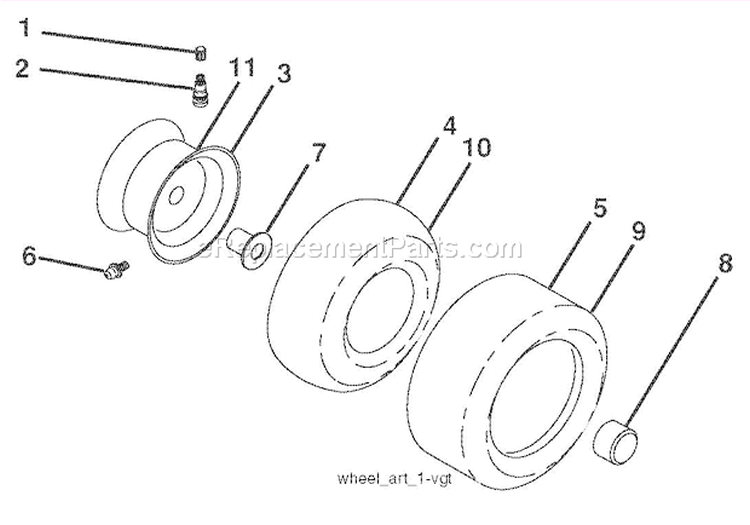 Wheels & Tires Diagram and Parts List for 936042 000101 Ariens Lawn Tractor