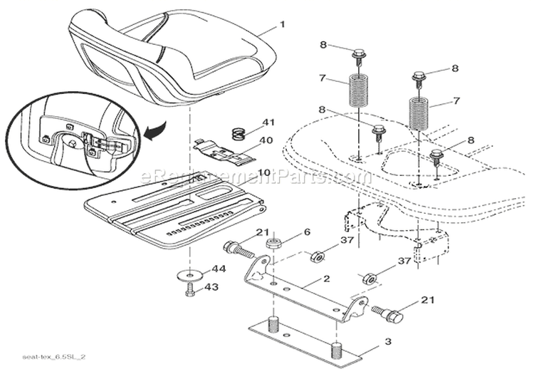 Seat Diagram and Parts List for 936043 000101 Ariens Lawn Tractor