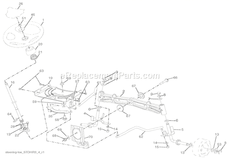 Steering Diagram and Parts List for 936043 000101 Ariens Lawn Tractor