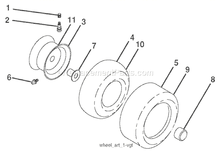 Wheels & Tires Diagram and Parts List for 936044 000101 Ariens Lawn Tractor