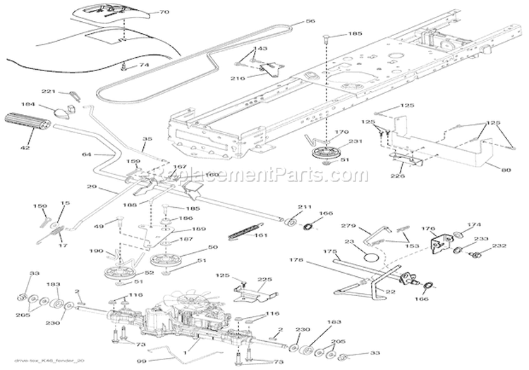Drive Diagram and Parts List for 936045 000101 Ariens Lawn Tractor