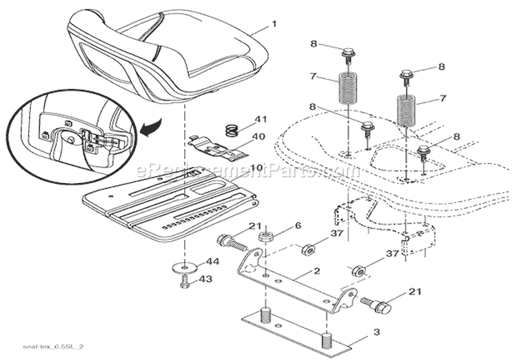 Seat Diagram and Parts List for 936045 000101 Ariens Lawn Tractor