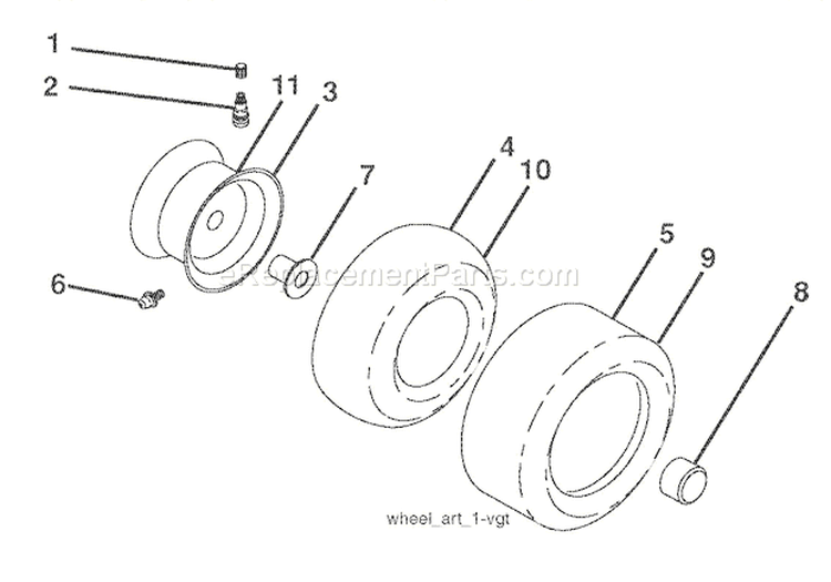 Wheels & Tires Diagram and Parts List for 936045 000101 Ariens Lawn Tractor