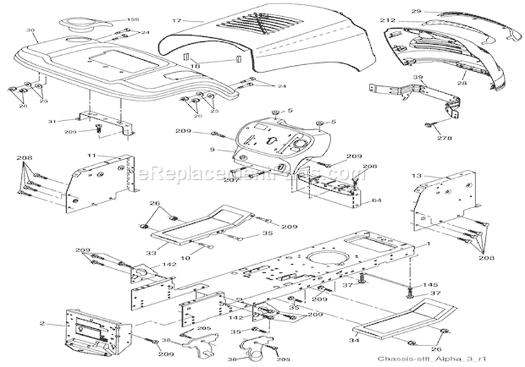 Chassis Diagram and Parts List for 936046 000101 Ariens Lawn Tractor