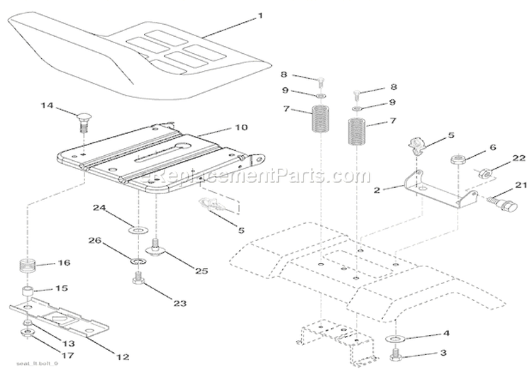 Seat Diagram and Parts List for 936046 000101 Ariens Lawn Tractor