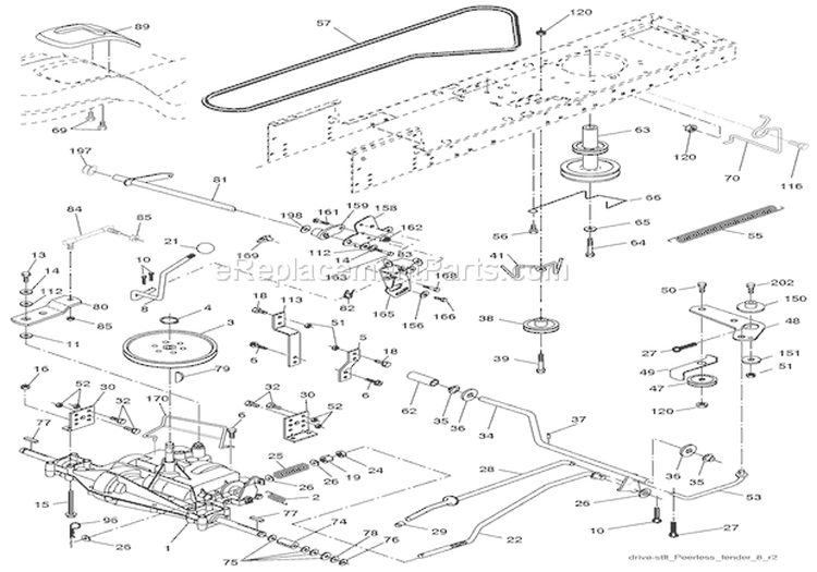 Drive Diagram and Parts List for 936047 000101 Ariens Lawn Tractor