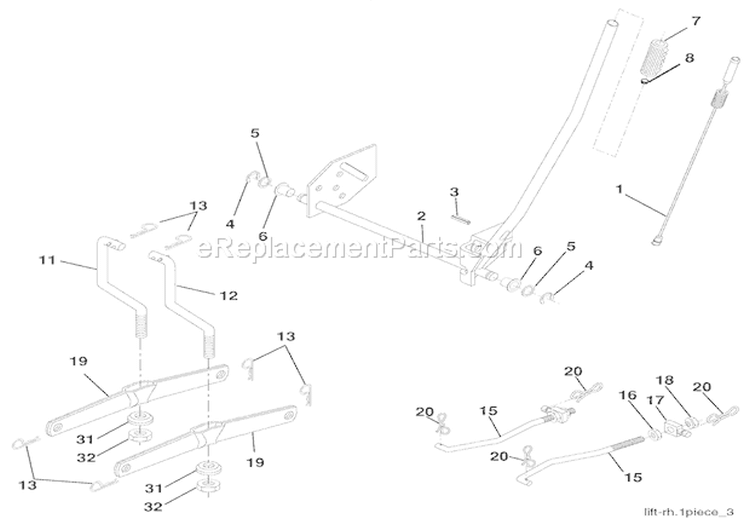 Mower Lift Diagram and Parts List for 936047 000101 Ariens Lawn Tractor